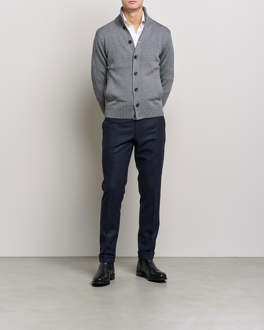 Men | Sweaters & Knitwear | Zanone | Virgin Merino Wool Chioto Cardigan Light Grey