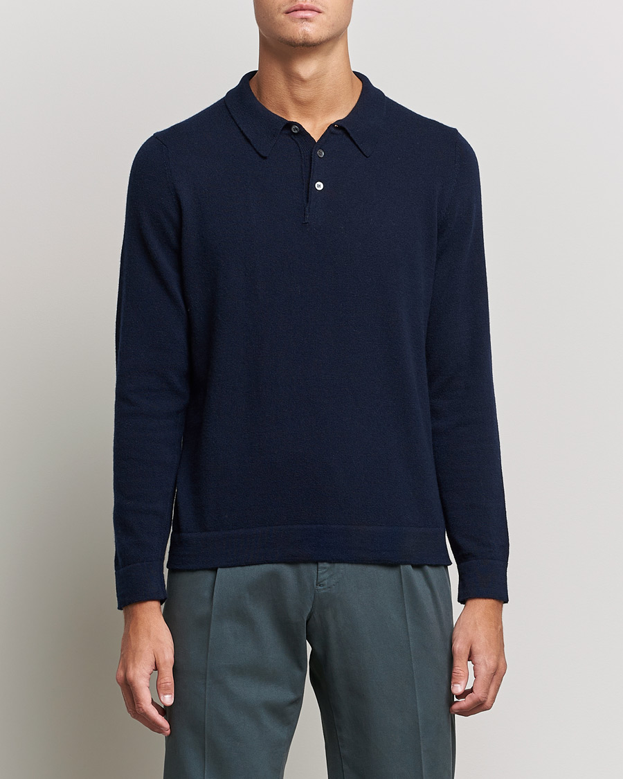 Men | Knitted Polo Shirts | Zanone | Knitted Cashmere Blend Polo Navy