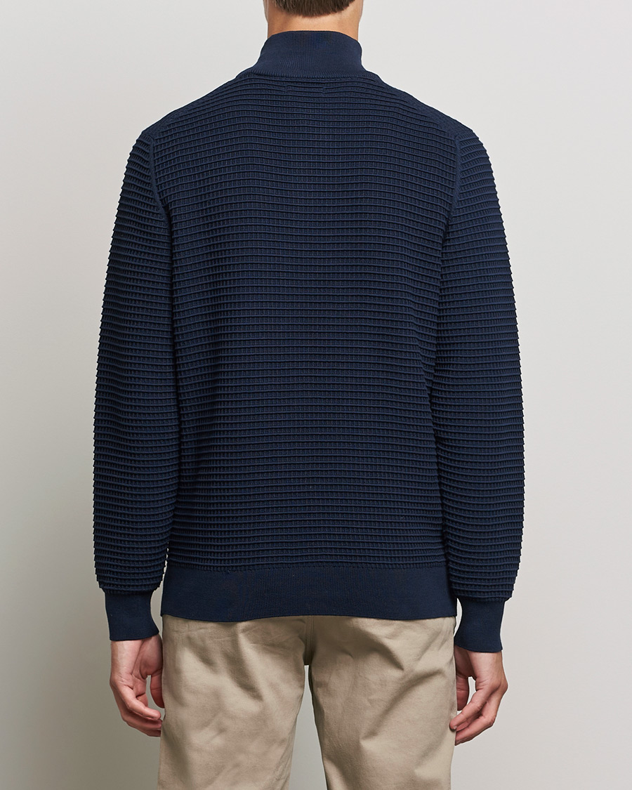 Men | Sweaters & Knitwear | GANT | Cotton Texture Half Zip Evening Blue