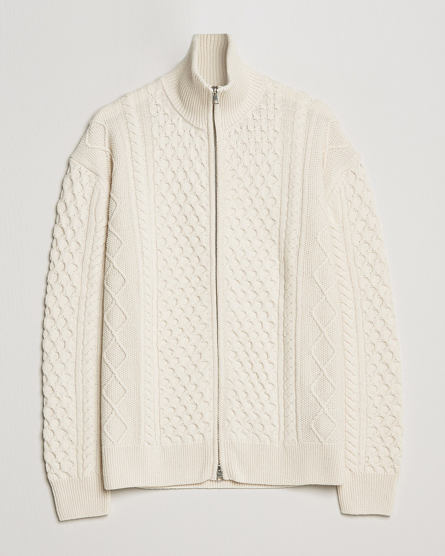 Men | Sweaters & Knitwear | GANT | Aran Structured Full Zip Cream