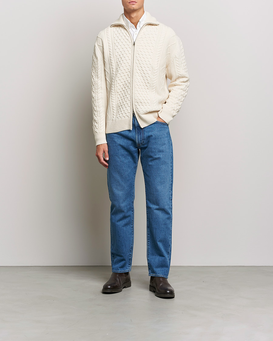 Men | Sweaters & Knitwear | Gant | Aran Structured Full Zip Cream