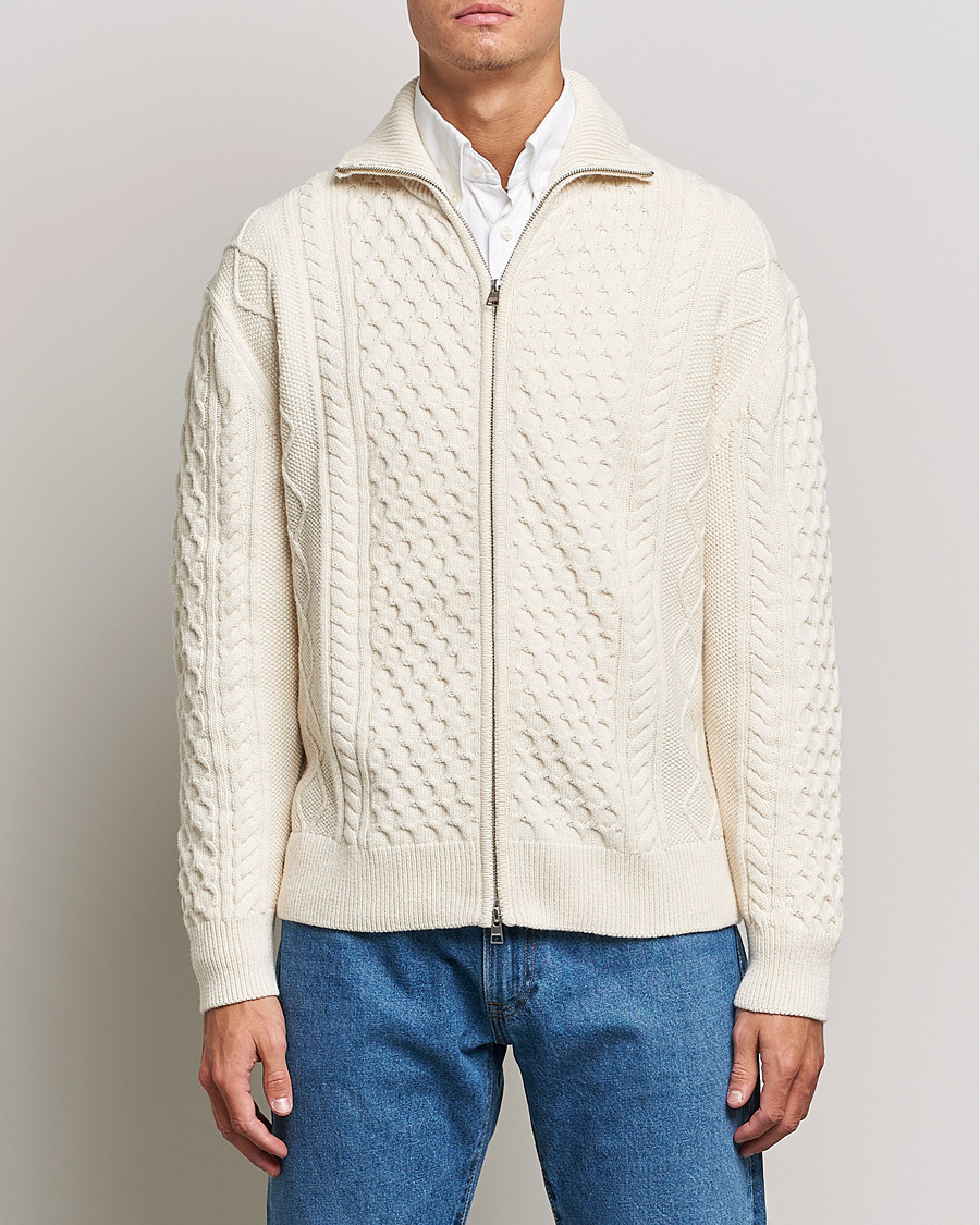 Men | Sweaters & Knitwear | Gant | Aran Structured Full Zip Cream