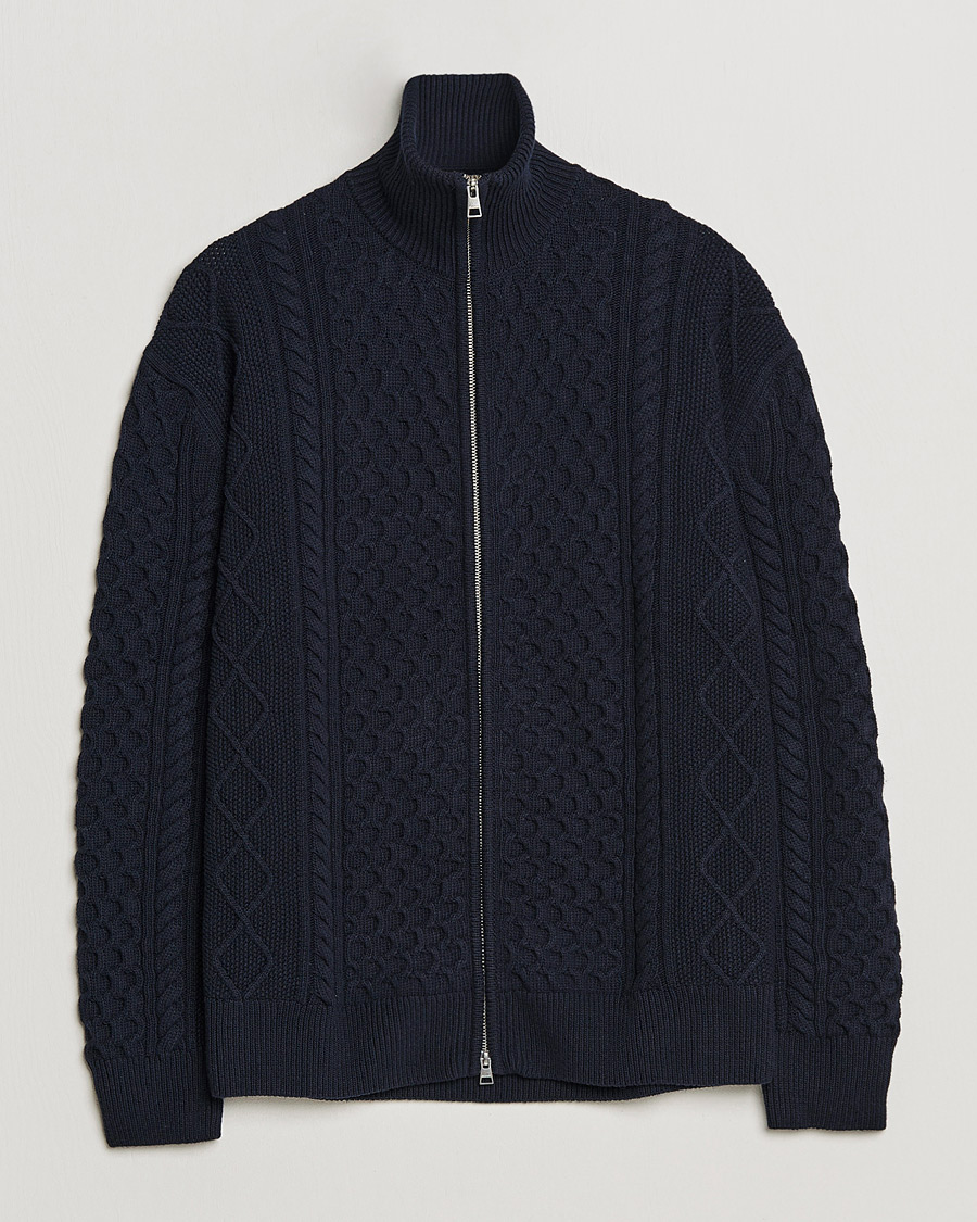 Men | Sweaters & Knitwear | GANT | Aran Structured Full Zip Evening Blue