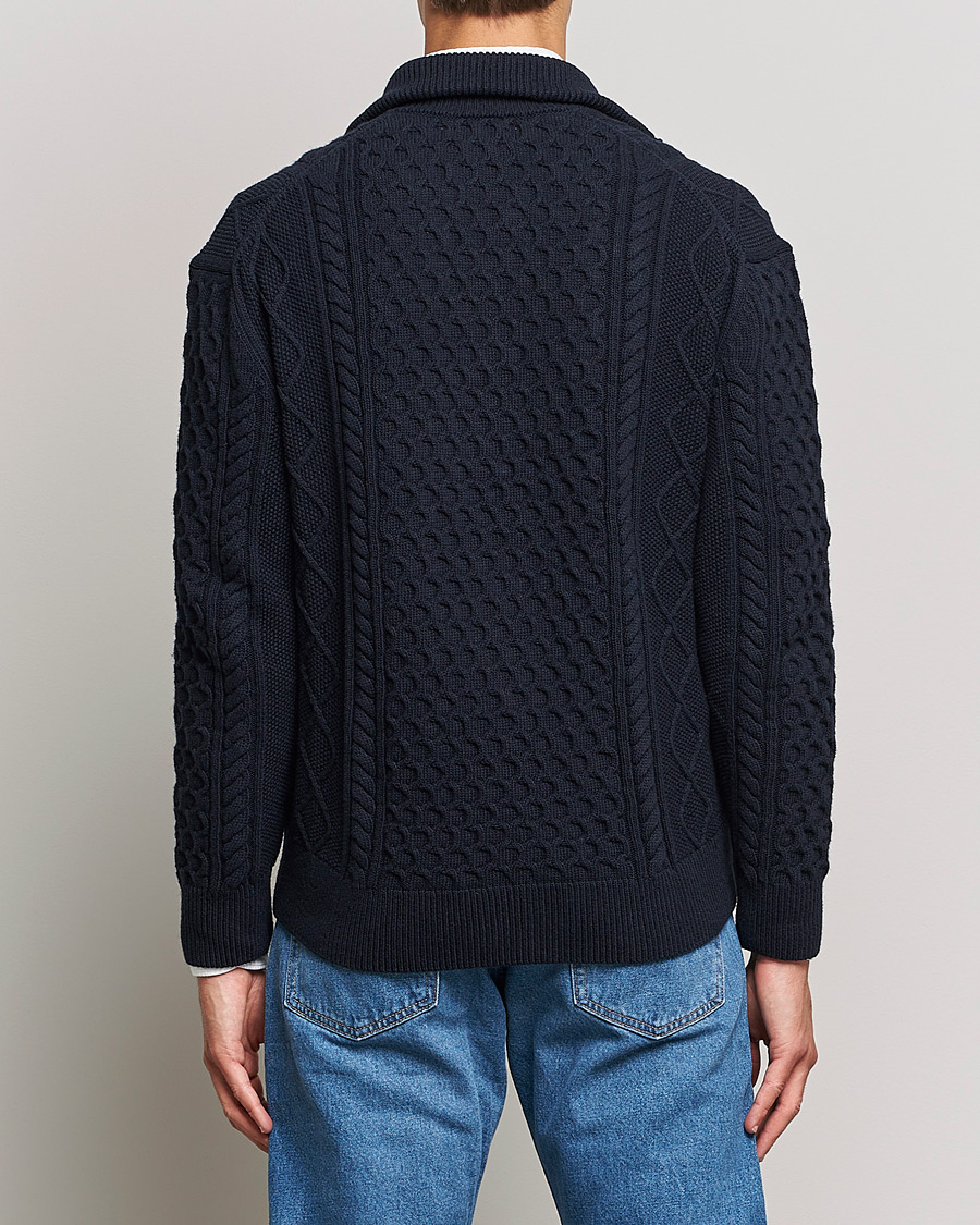 Men | Sweaters & Knitwear | GANT | Aran Structured Full Zip Evening Blue