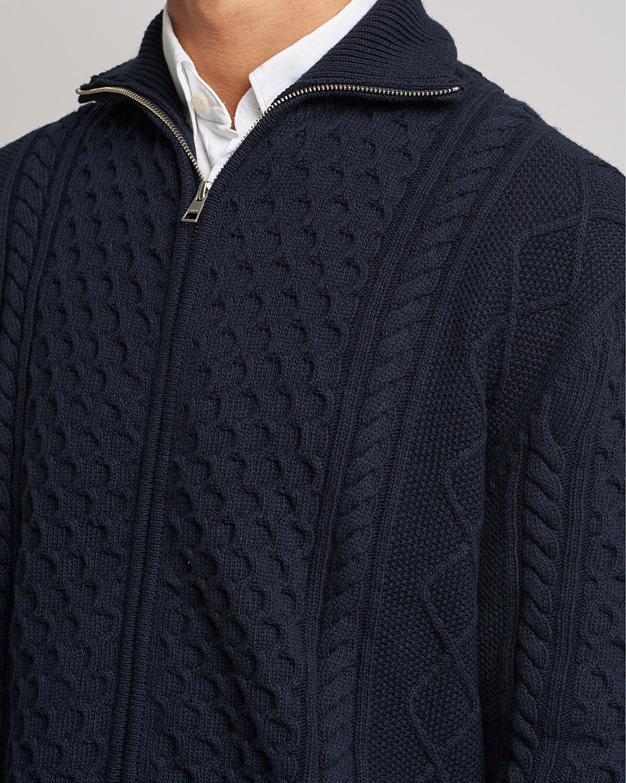 Men | Sweaters & Knitwear | GANT | Aran Structured Full Zip Evening Blue
