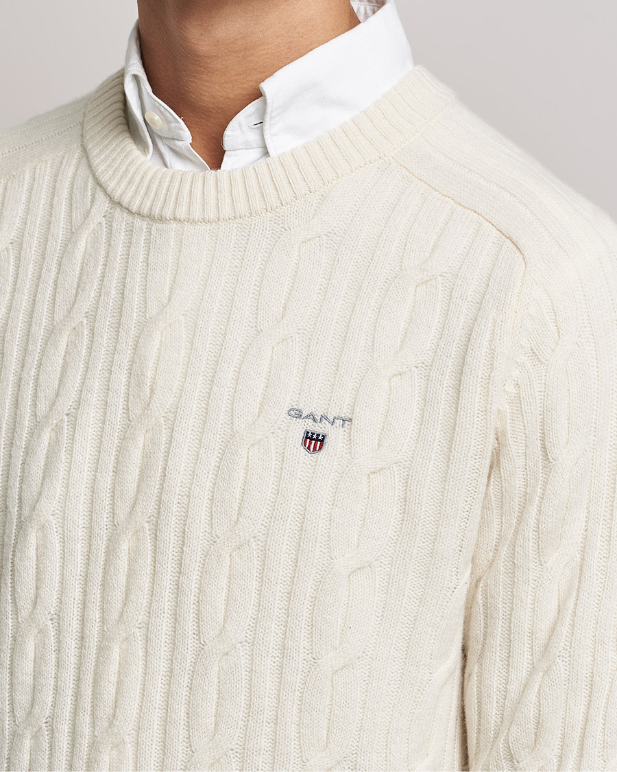 Men | Sweaters & Knitwear | GANT | Lambswool Cable Crew Neck Pullover Cream