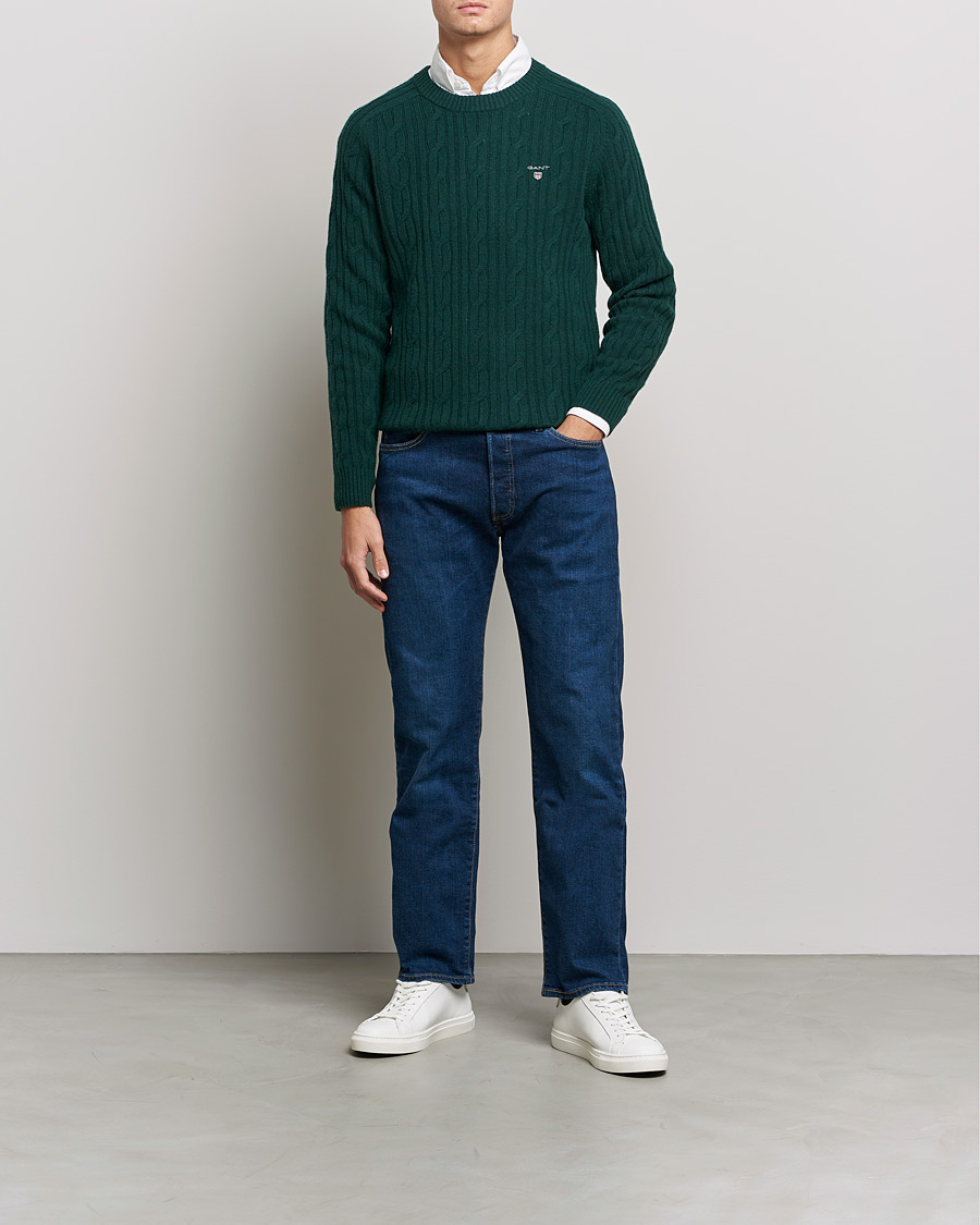 Men | Sweaters & Knitwear | GANT | Lambswool Cable Crew Neck Pullover Tartan Green
