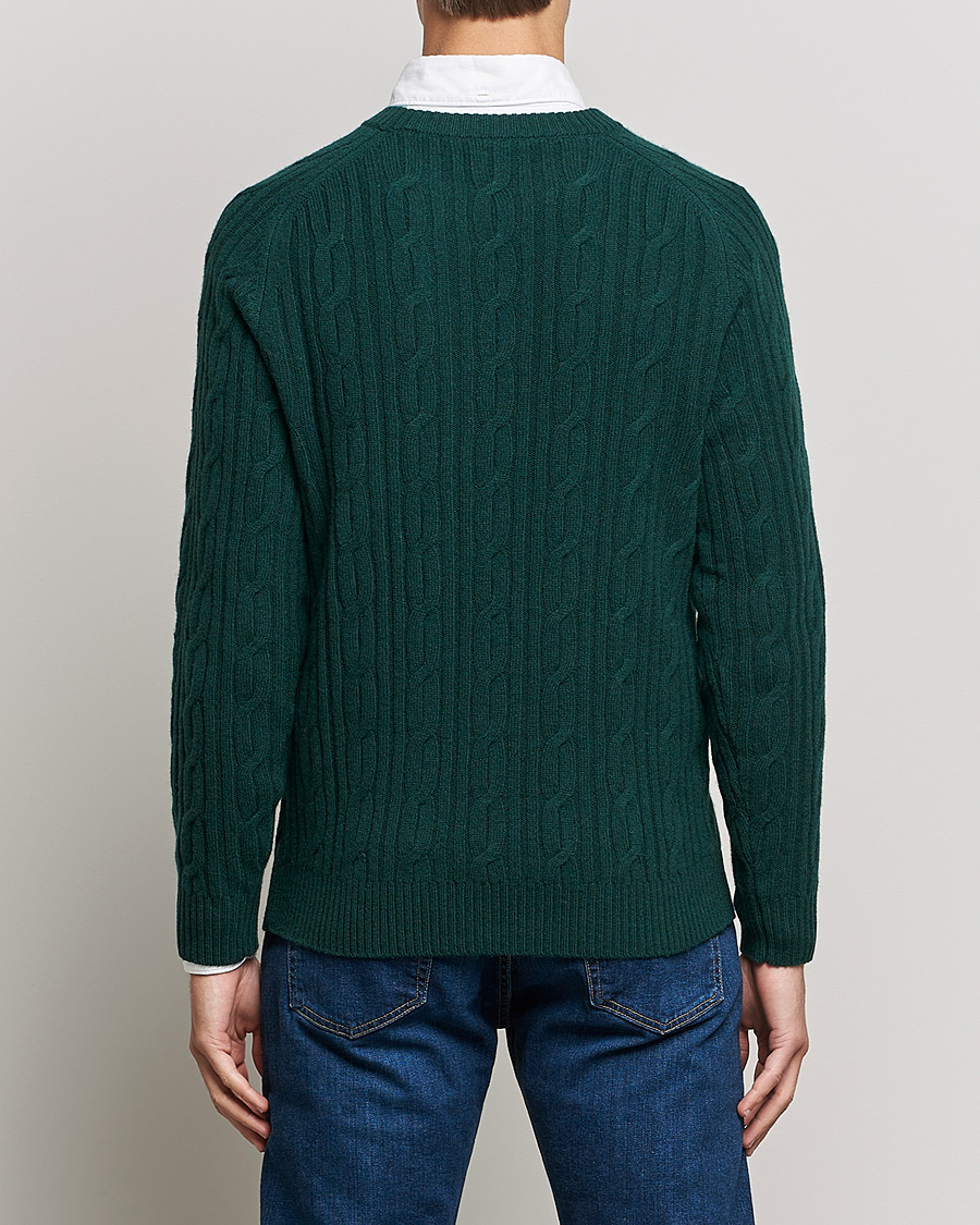 Men | Sweaters & Knitwear | GANT | Lambswool Cable Crew Neck Pullover Tartan Green