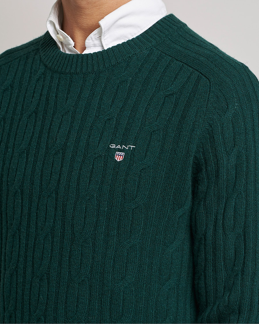 Men | Sweaters & Knitwear | GANT | Lambswool Cable Crew Neck Pullover Tartan Green