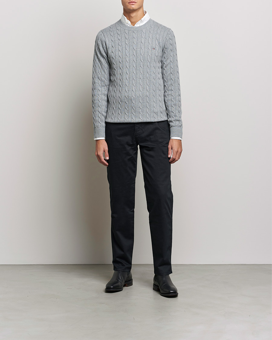 Men | Sweaters & Knitwear | GANT | Cotton Cable Crew Neck Pullover Grey Melange