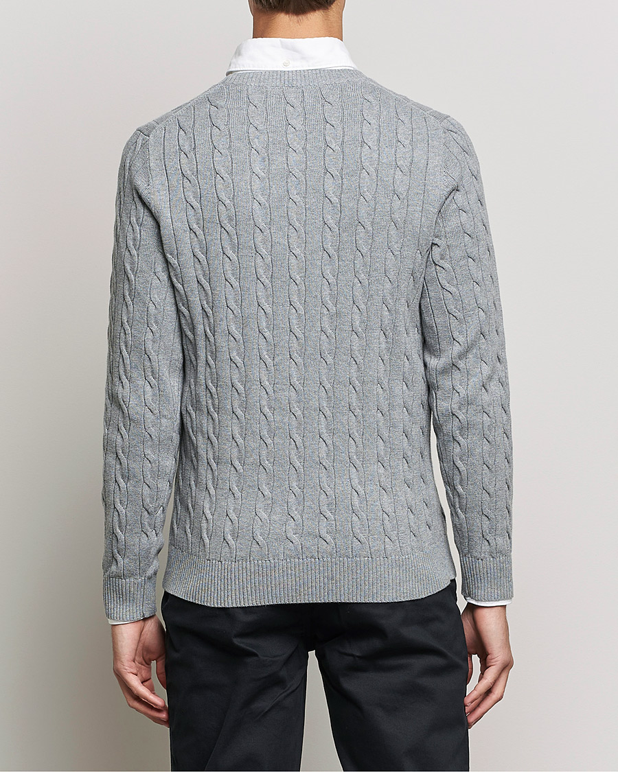Men | Sweaters & Knitwear | GANT | Cotton Cable Crew Neck Pullover Grey Melange