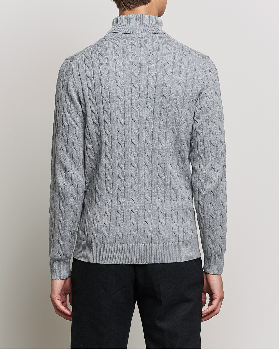 Men | Sweaters & Knitwear | GANT | Cotton Cable Turtleneck Grey Melange
