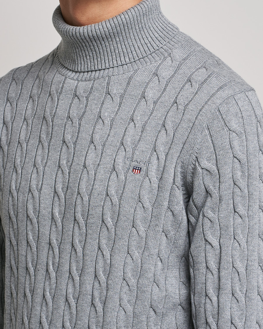 Men | Sweaters & Knitwear | GANT | Cotton Cable Turtleneck Grey Melange
