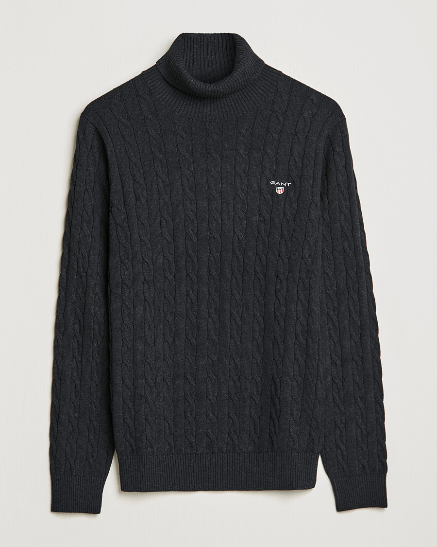 Men | Sweaters & Knitwear | GANT | Cotton Cable Turtleneck Dark Charcoal Melange
