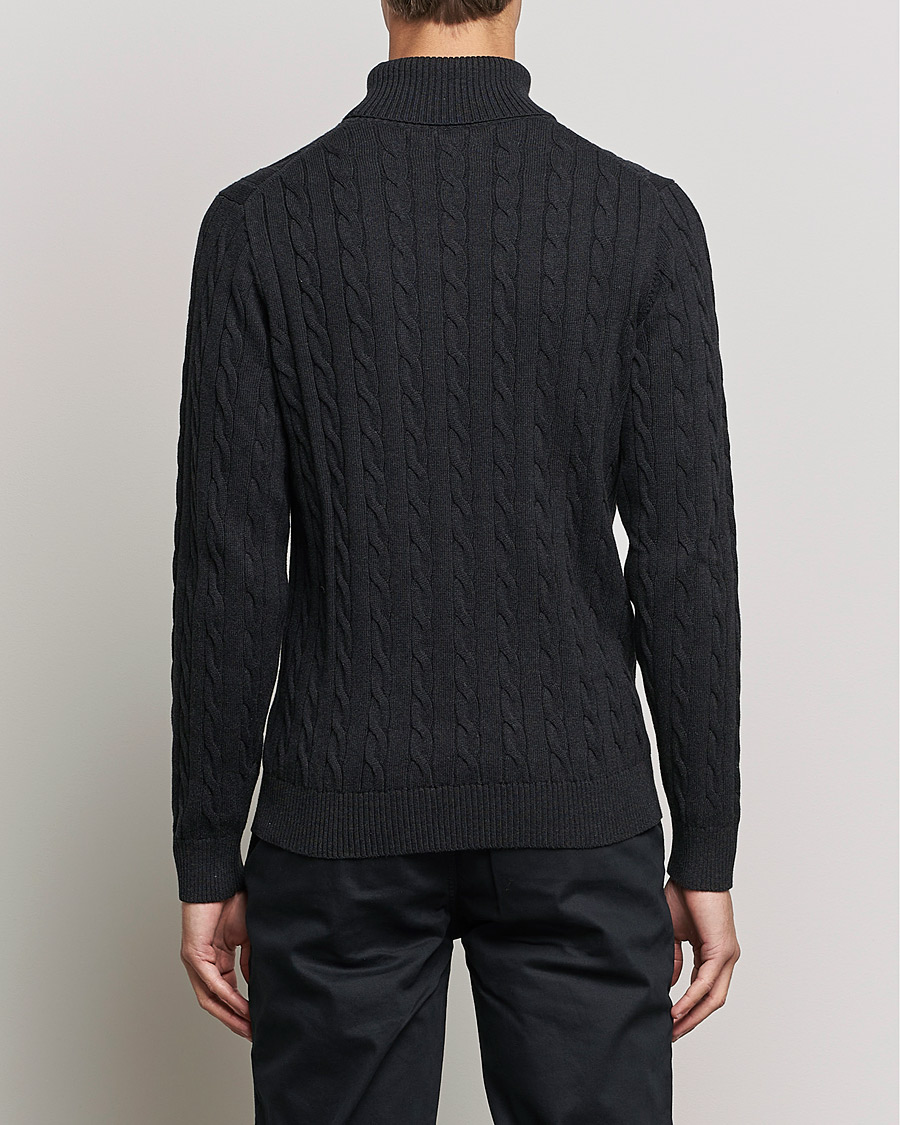 Men | Sweaters & Knitwear | GANT | Cotton Cable Turtleneck Dark Charcoal Melange