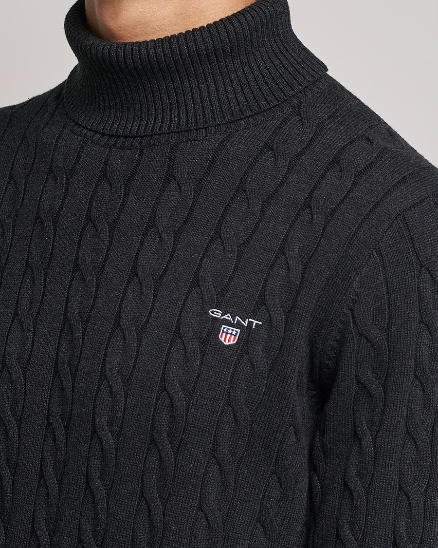 Men | Sweaters & Knitwear | GANT | Cotton Cable Turtleneck Dark Charcoal Melange