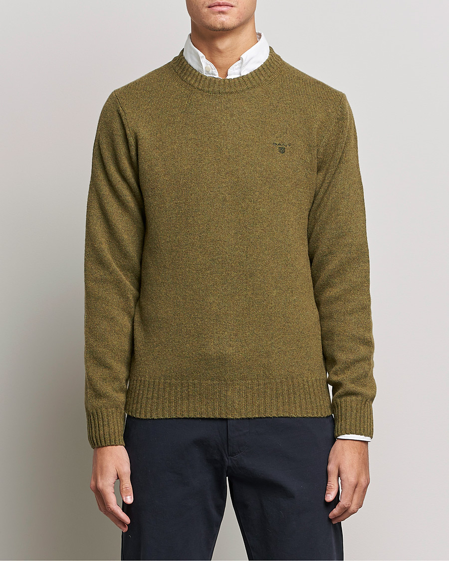 Men |  | GANT | Brushed Wool Crew Neck Sweater Army Green