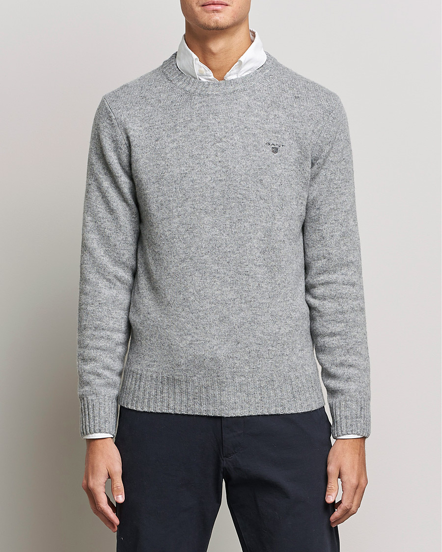 Men |  | GANT | Brushed Wool Crew Neck Sweater Grey Melange