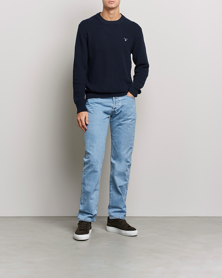 Men | Sweaters & Knitwear | GANT | Cotton/Wool Ribbed Sweater Evening Blue