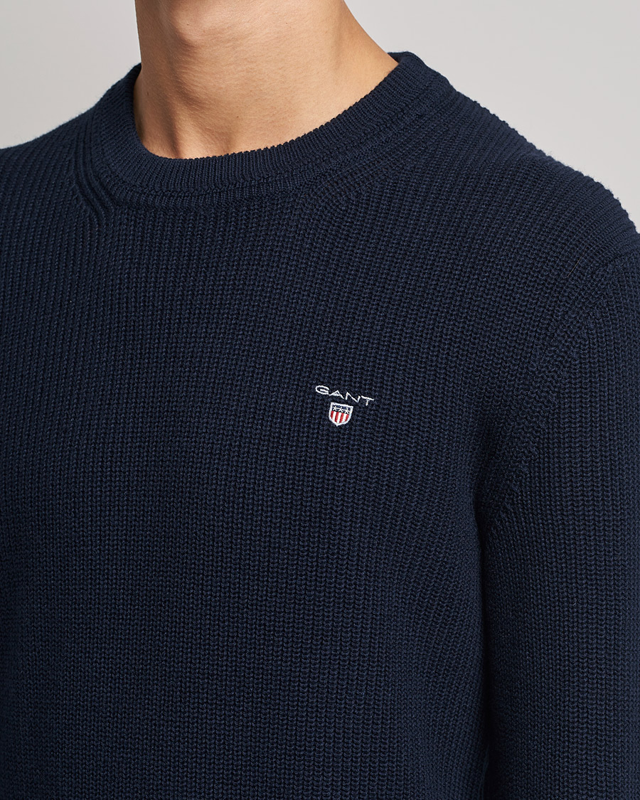 Men | Sweaters & Knitwear | GANT | Cotton/Wool Ribbed Sweater Evening Blue