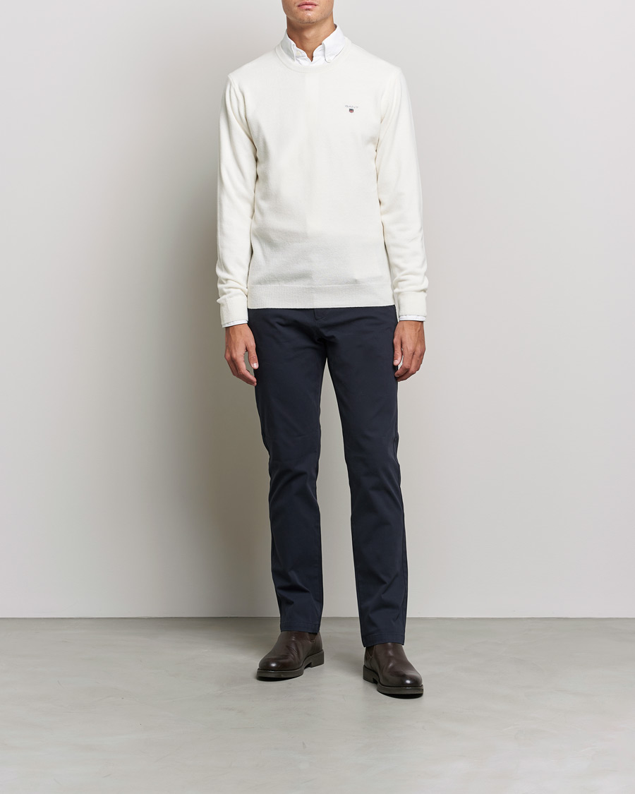 Men | Sweaters & Knitwear | GANT | Lambswool Crew Neck Pullover Cream