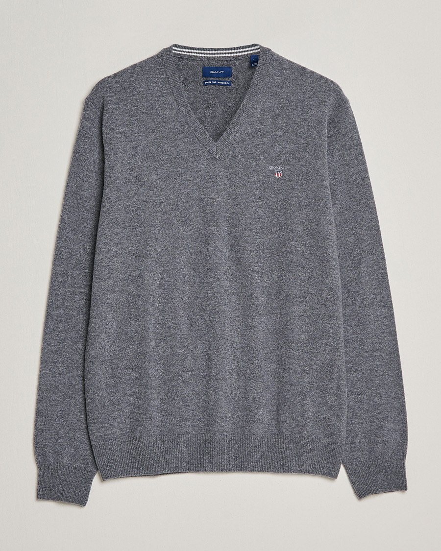 Men | Sweaters & Knitwear | GANT | Lambswool V-Neck Pullover Dark Grey Melange