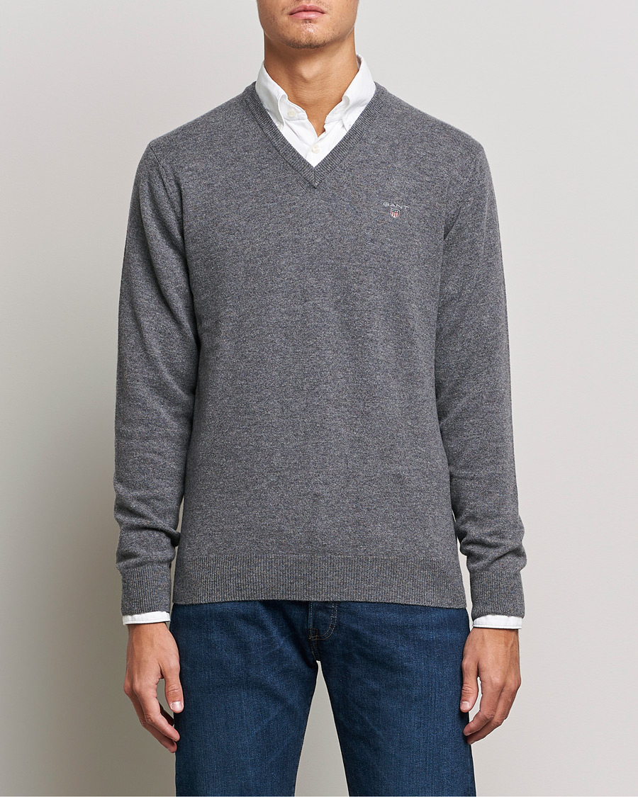 Men | Sweaters & Knitwear | GANT | Lambswool V-Neck Pullover Dark Grey Melange