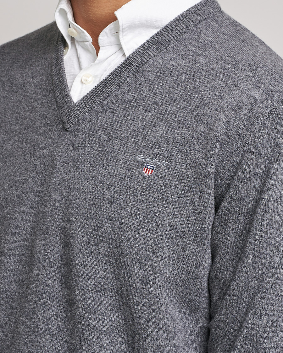 Men | Sweaters & Knitwear | GANT | Lambswool V-Neck Pullover Dark Grey Melange