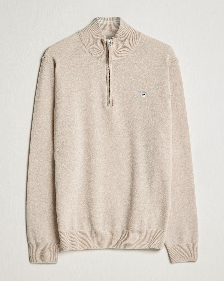 Men | Sweaters & Knitwear | GANT | Lambswool Half Zip Dark Sand Melange