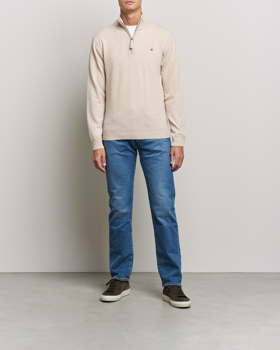 Men | Sweaters & Knitwear | GANT | Lambswool Half Zip Dark Sand Melange