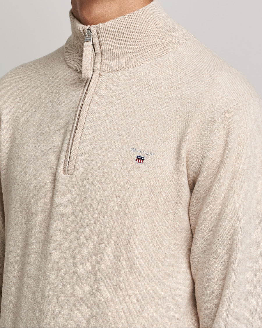 Men | Sweaters & Knitwear | GANT | Lambswool Half Zip Dark Sand Melange