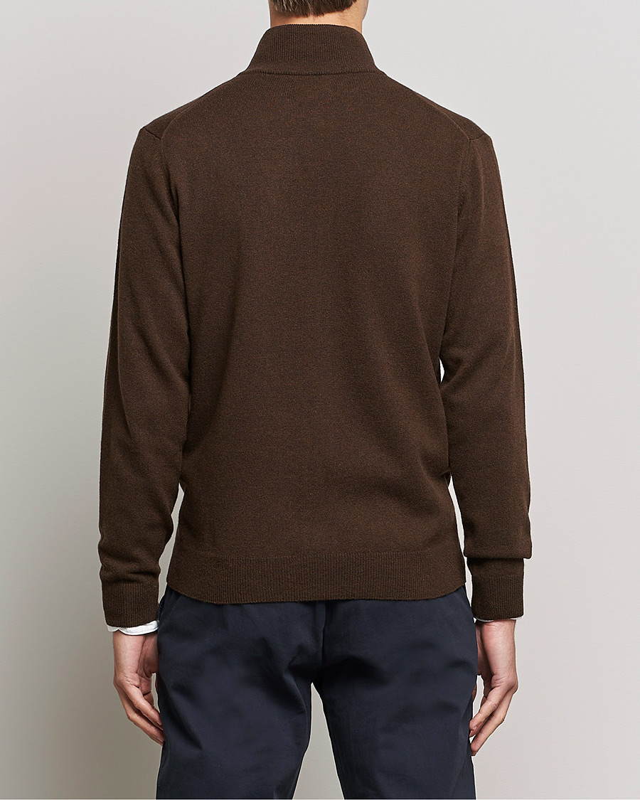 Men | Sweaters & Knitwear | GANT | Lambswool Full Zip Dark Brown Melange