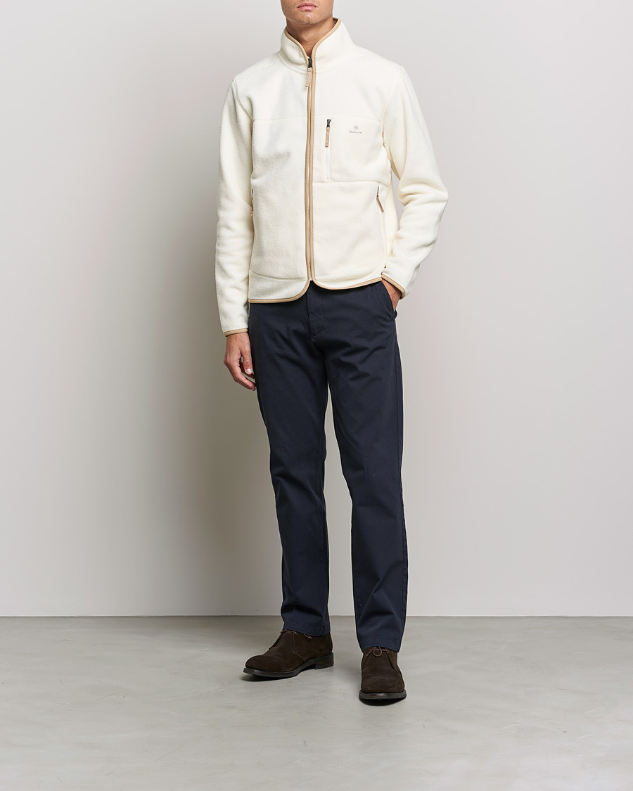 Men | Sweaters & Knitwear | GANT | Sherpa Fleece Full Zip Cream