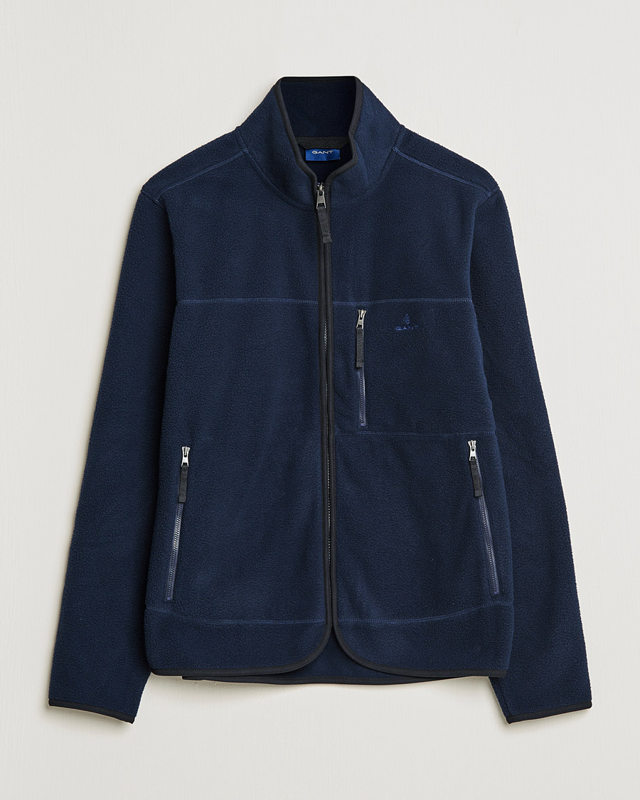 Men | Sweaters & Knitwear | GANT | Sherpa Fleece Full Zip Evening Blue