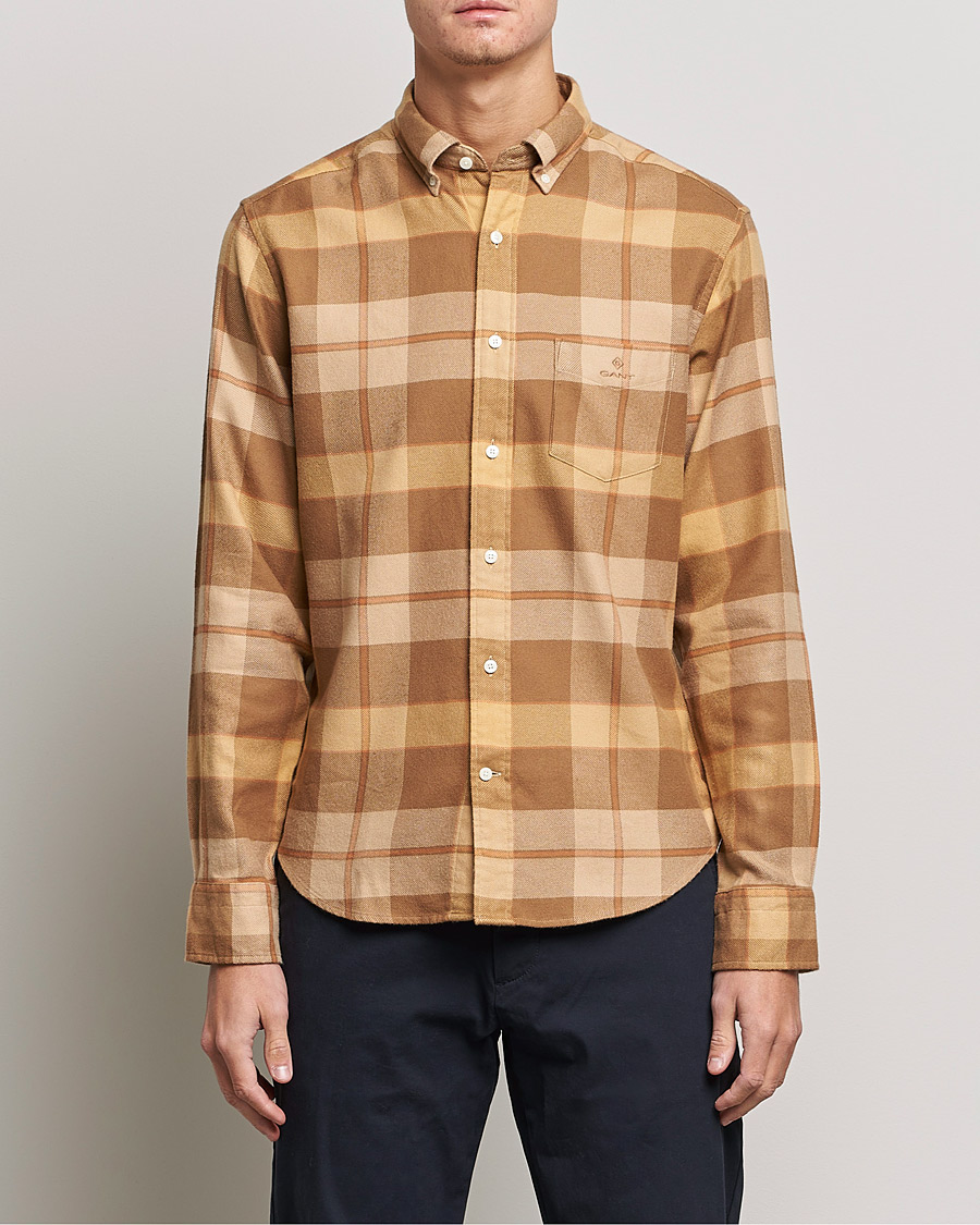 Men | Flannel Shirts | GANT | Regular Fit Flannel Block Checked Shirt Roasted Walnut