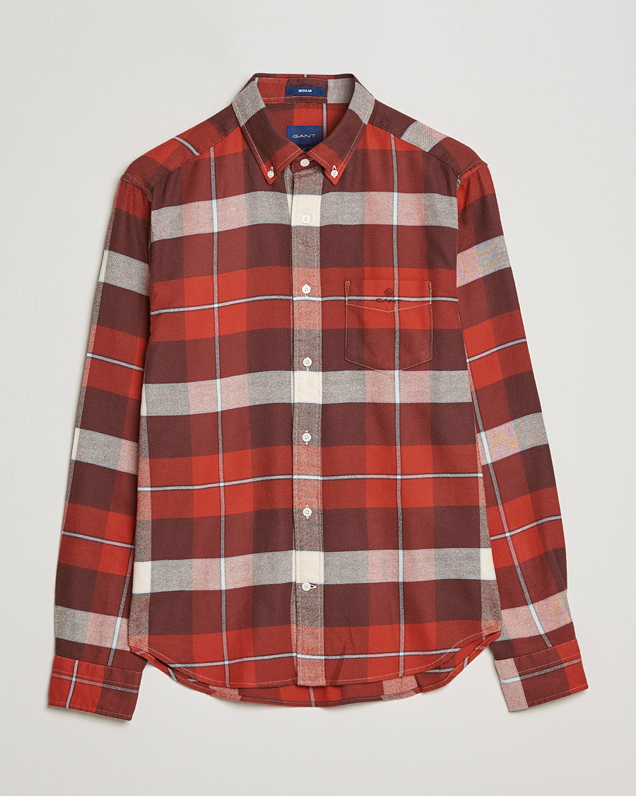 Men | Shirts | GANT | Regular Fit Flannel Block Checked Shirt Spice Red