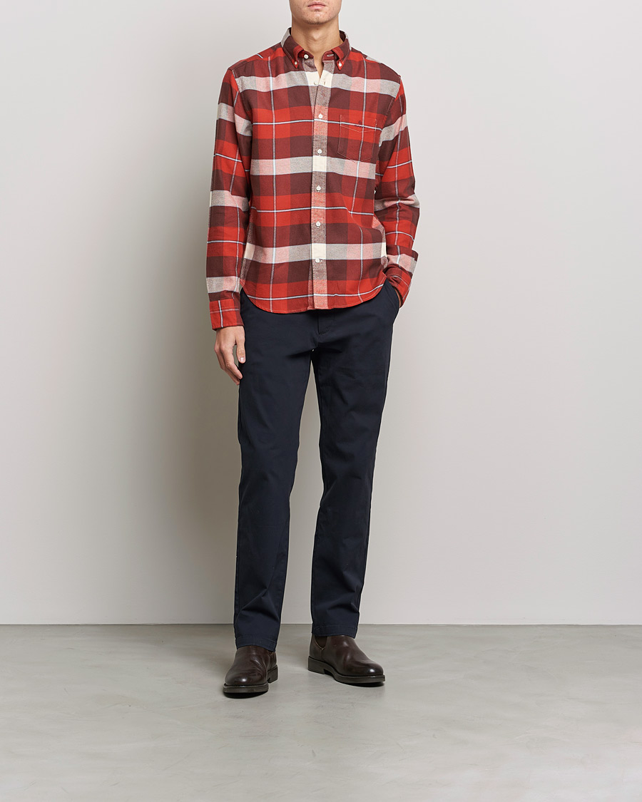 Men | Shirts | GANT | Regular Fit Flannel Block Checked Shirt Spice Red