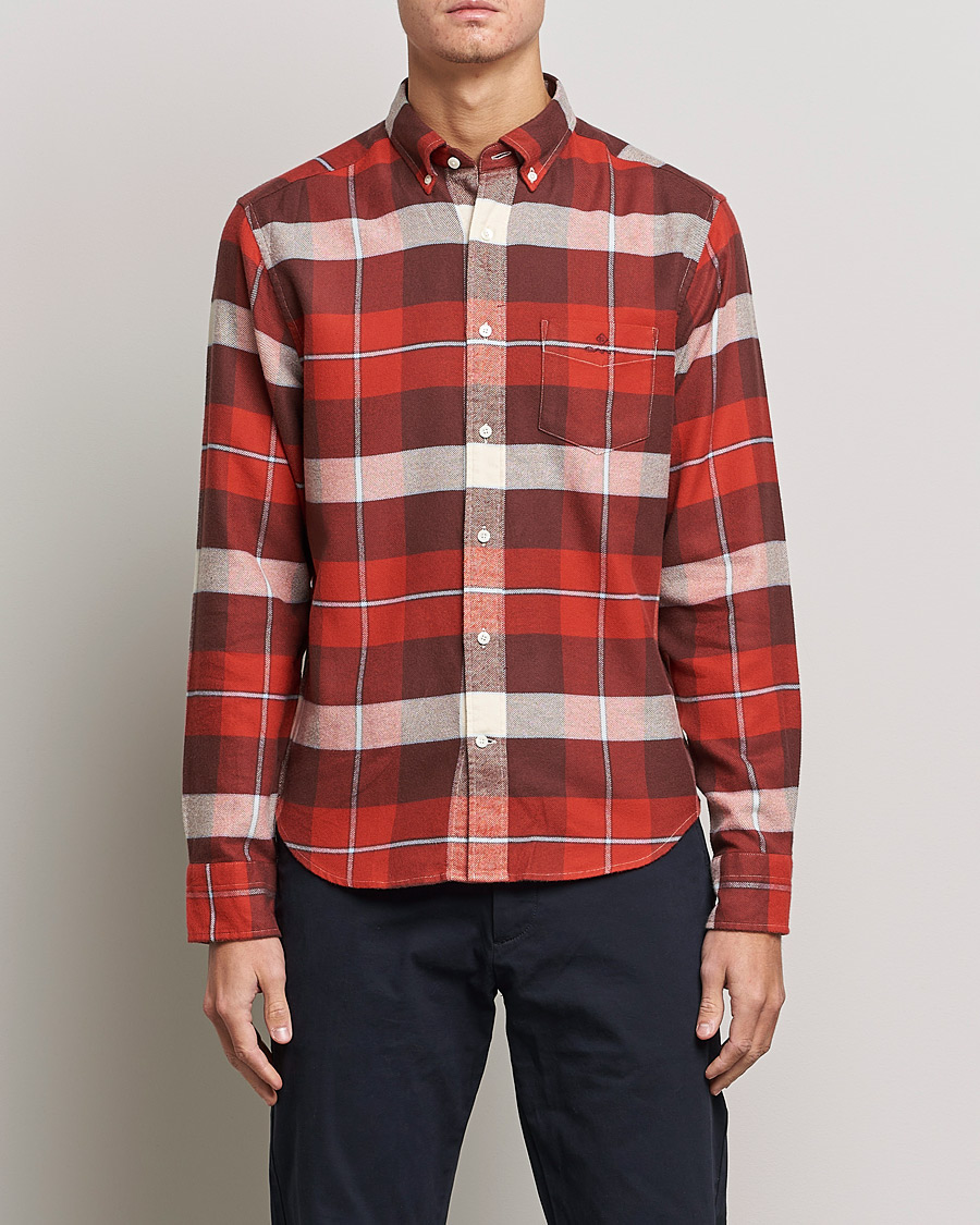 Men | Flannel Shirts | GANT | Regular Fit Flannel Block Checked Shirt Spice Red