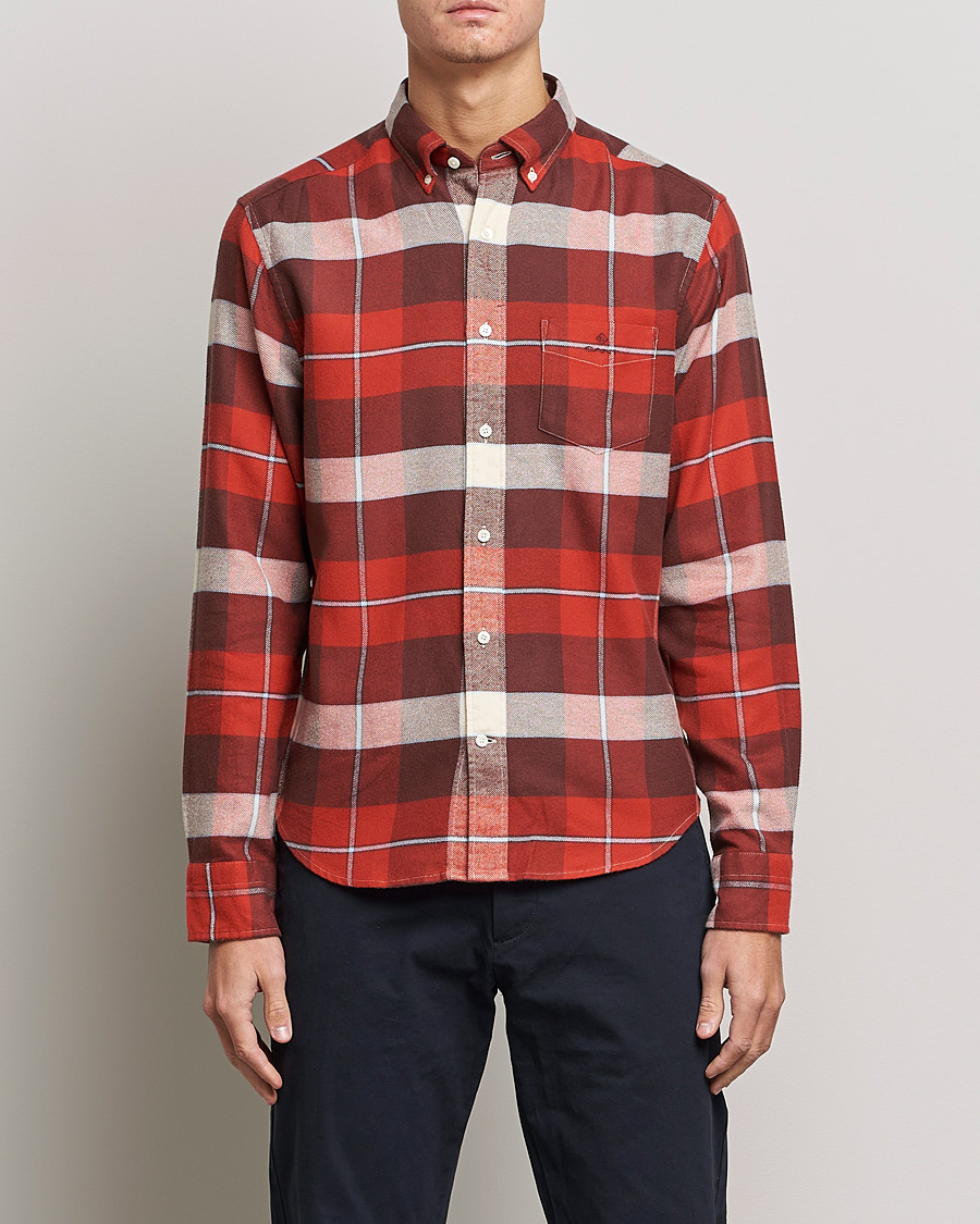 Men | Shirts | GANT | Regular Fit Flannel Block Checked Shirt Spice Red