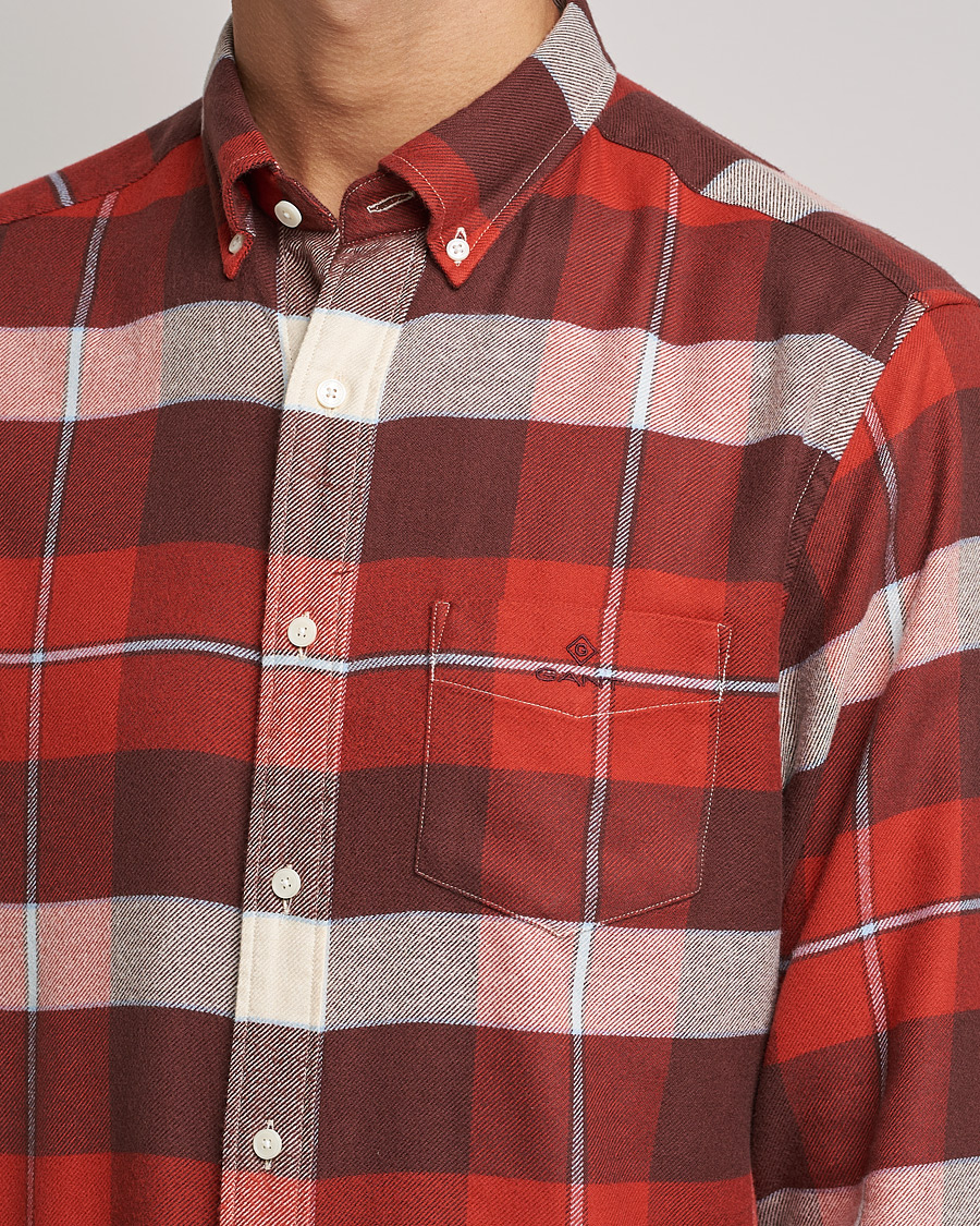 Men | Shirts | GANT | Regular Fit Flannel Block Checked Shirt Spice Red