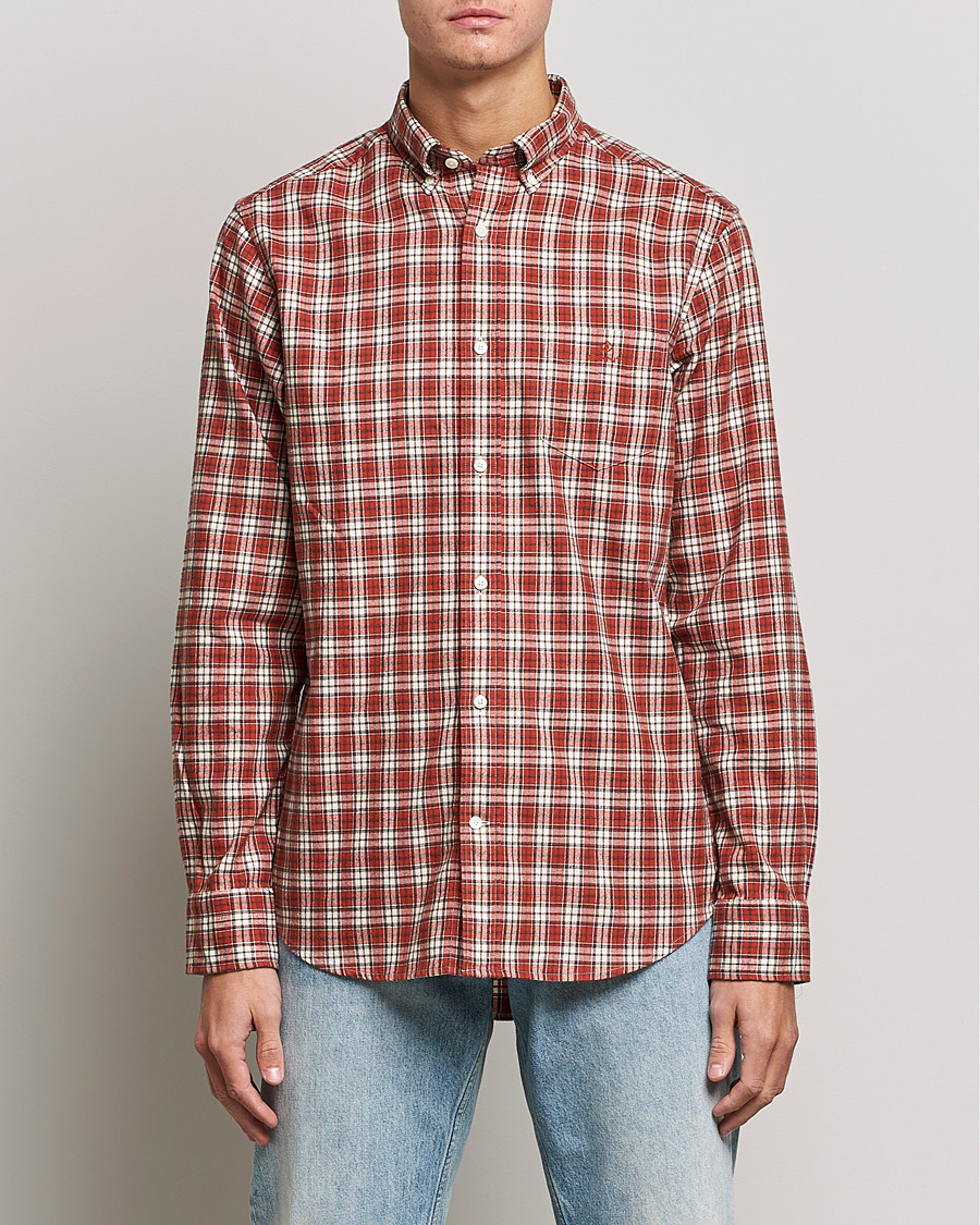 Men | Flannel Shirts | GANT | Regular Fit Flannel Checked Shirt Spice Red