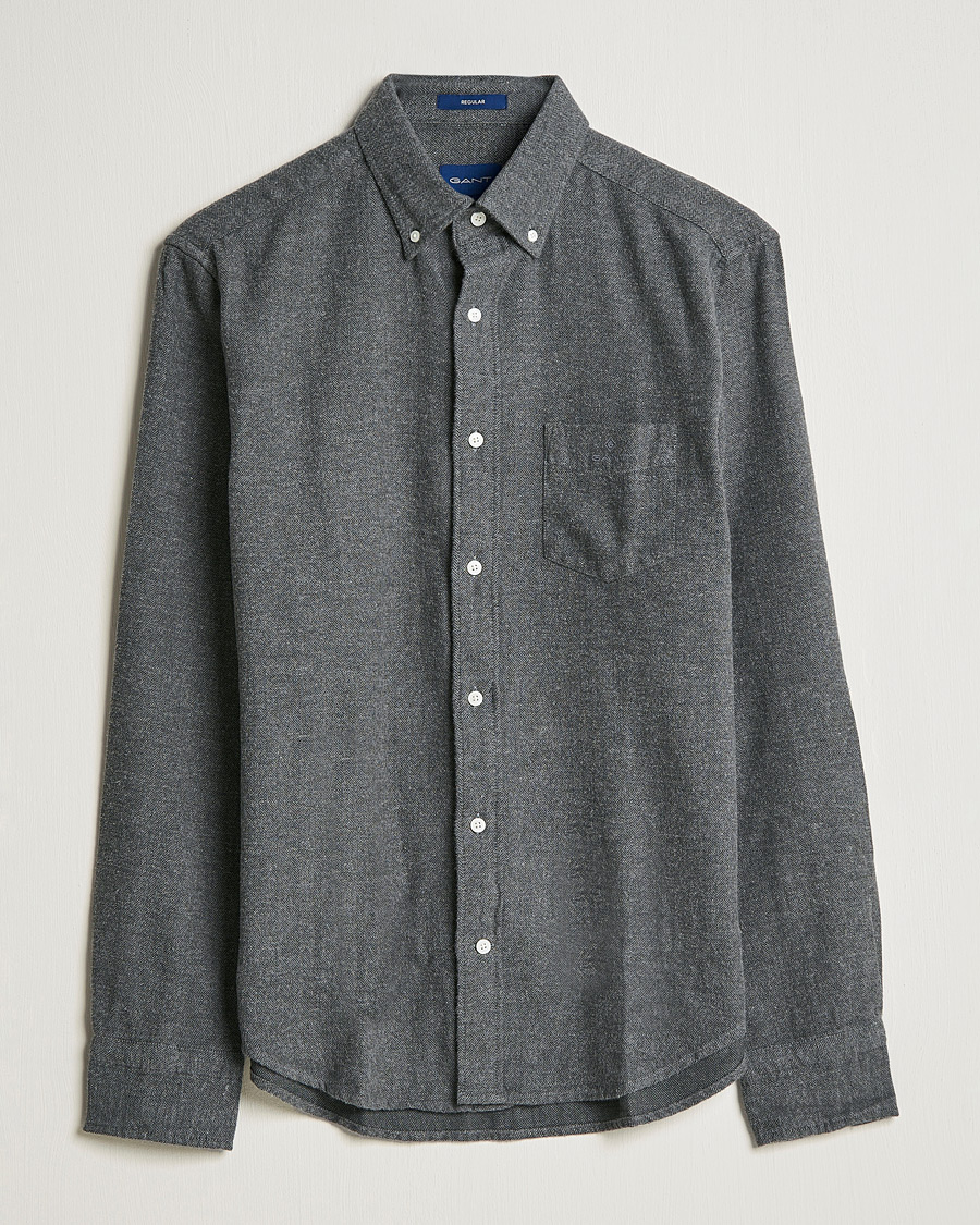 Men | Shirts | GANT | Regular Fit Flannel Herringbone Shirt Charcoal Melange