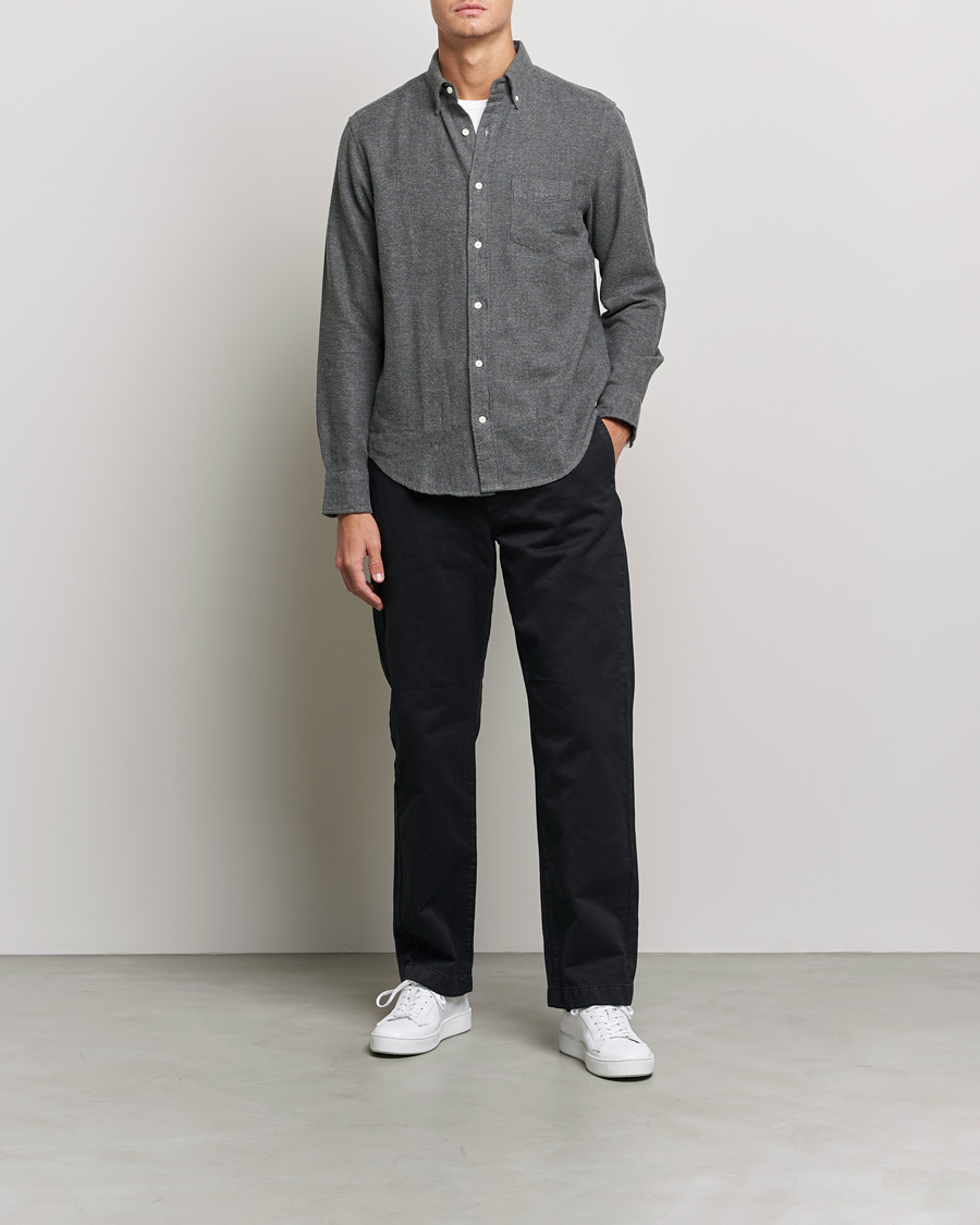 Men |  | GANT | Regular Fit Flannel Herringbone Shirt Charcoal Melange