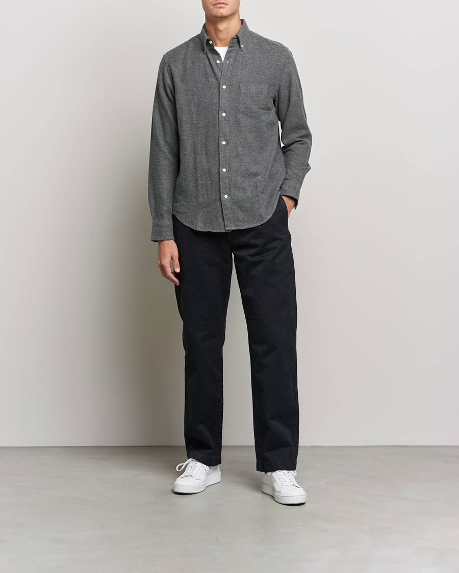Men | Shirts | GANT | Regular Fit Flannel Herringbone Shirt Charcoal Melange