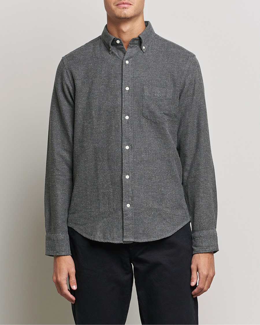 Men | Casual | GANT | Regular Fit Flannel Herringbone Shirt Charcoal Melange