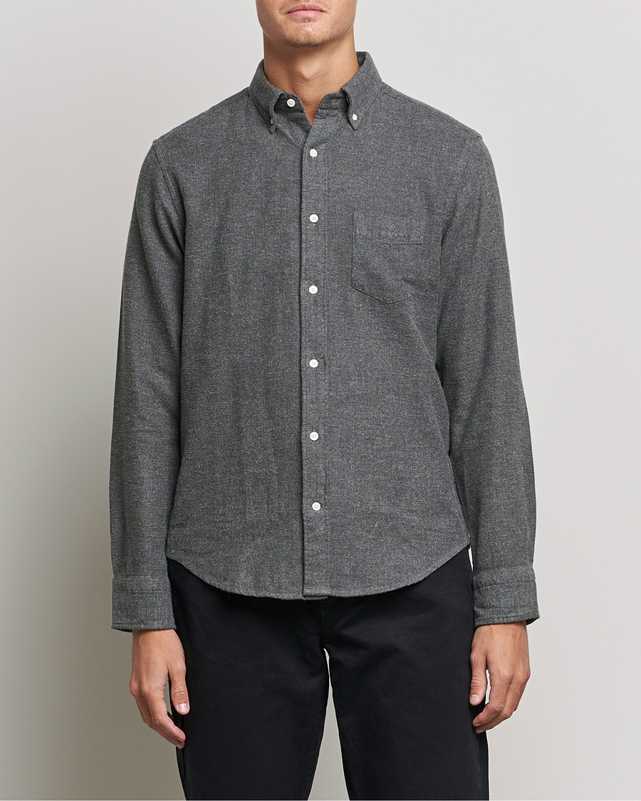 Men | Shirts | GANT | Regular Fit Flannel Herringbone Shirt Charcoal Melange