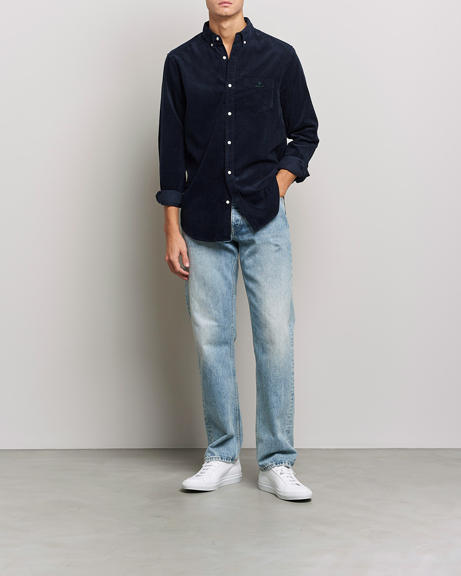 Men | Shirts | GANT | Regular Fit Corduroy Shirt Evening Blue