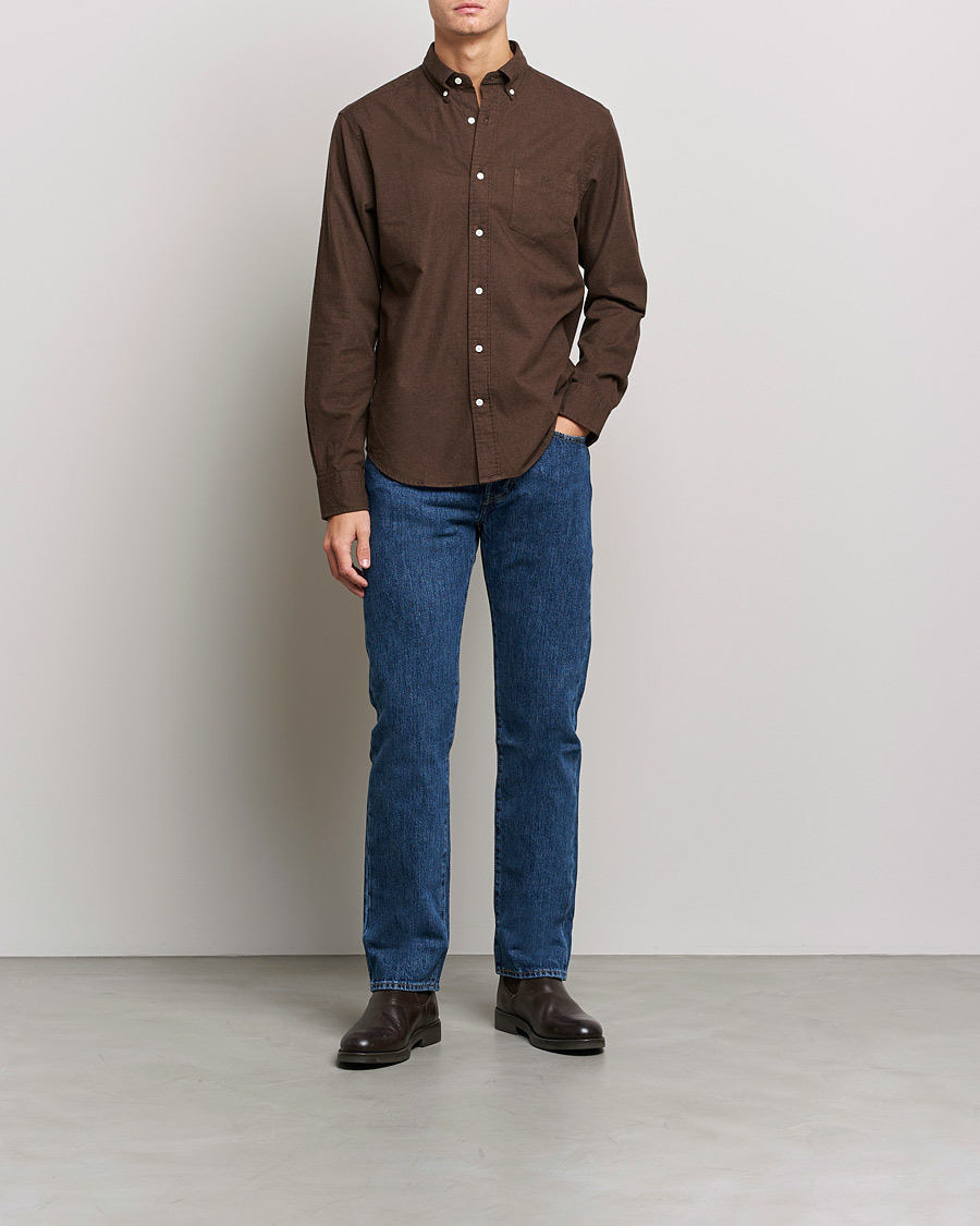 Men | Flannel Shirts | GANT | Regular Fit Flannel Shirt Rich Brown