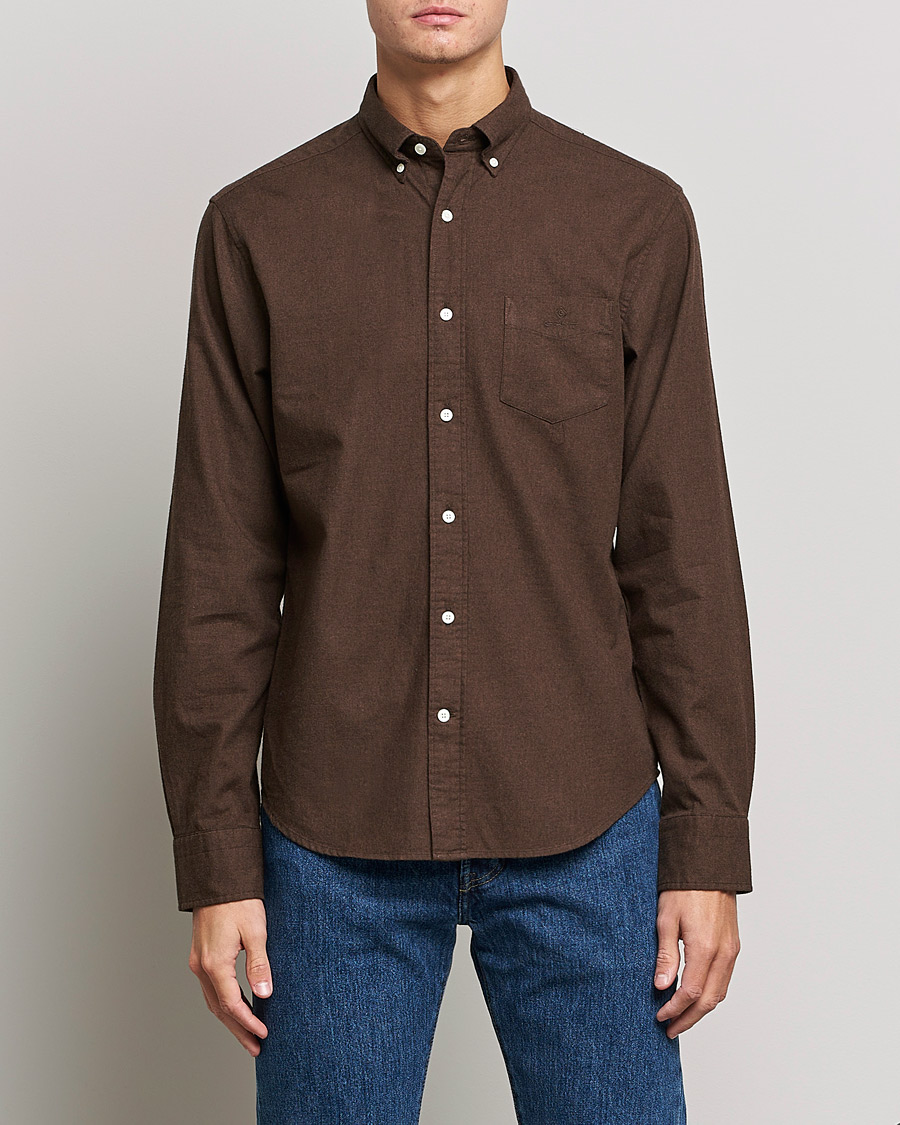 Men | Flannel Shirts | GANT | Regular Fit Flannel Shirt Rich Brown