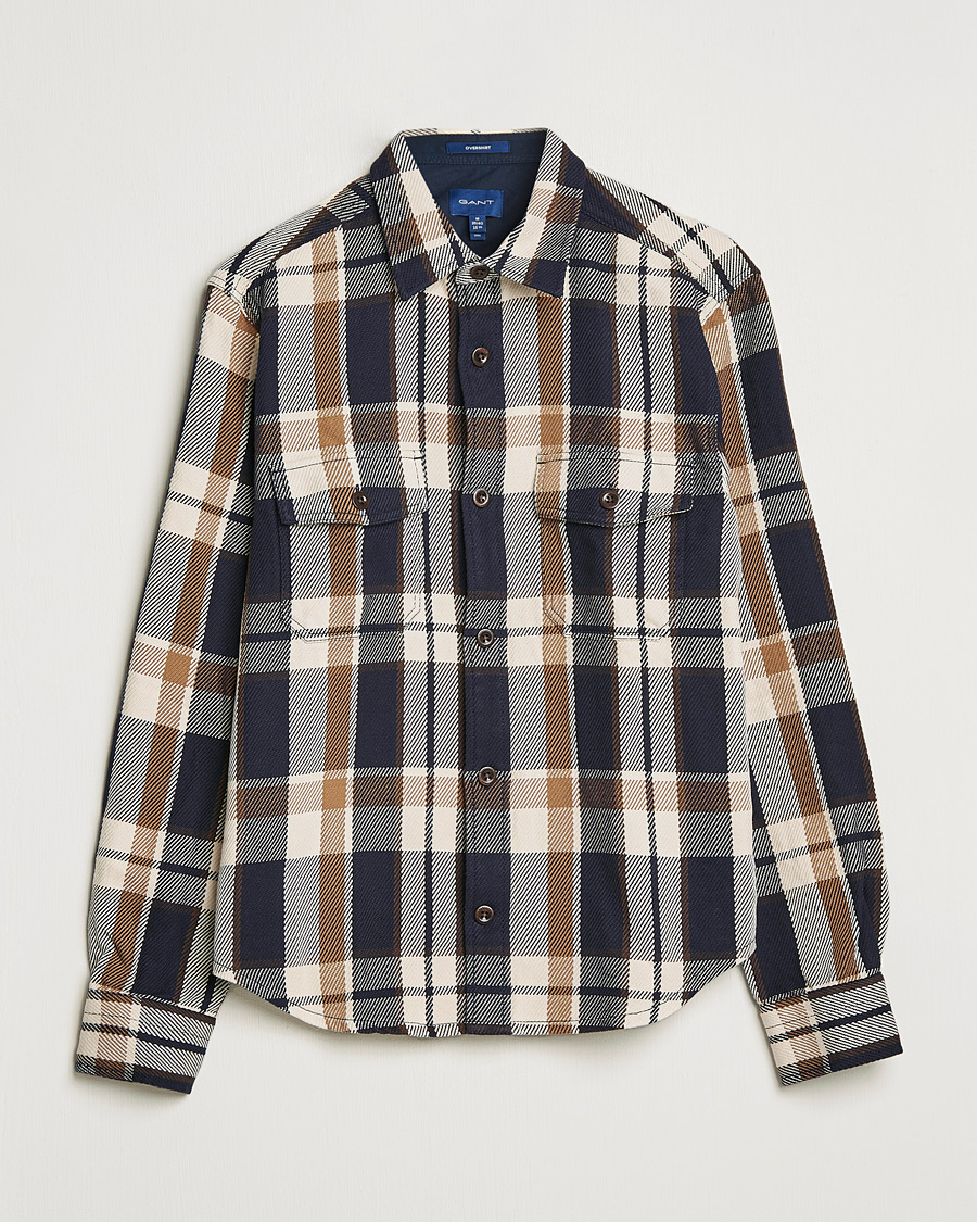 Men | Shirts | GANT | Checked Overshirt Vintage Cream